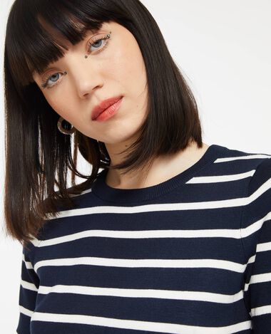 Pull manches courtes rayé en maille fine bleu marine - Pimkie