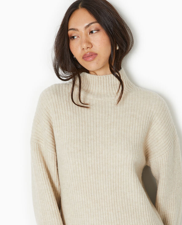 Robe courte en maille côtelée beige - Pimkie