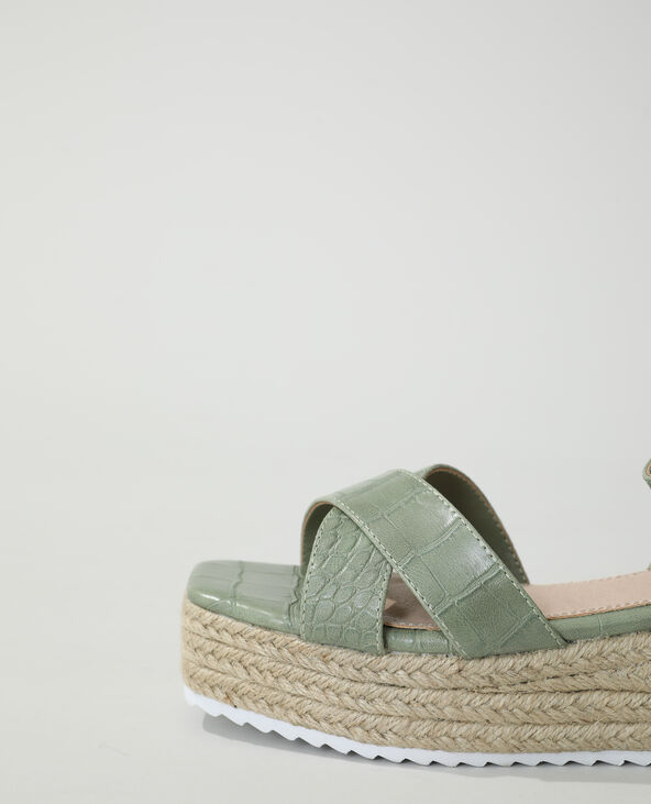 Sandales compensées croco vert kaki - Pimkie