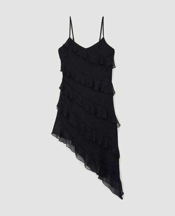 Robe asymétrique avec volants noir - Pimkie