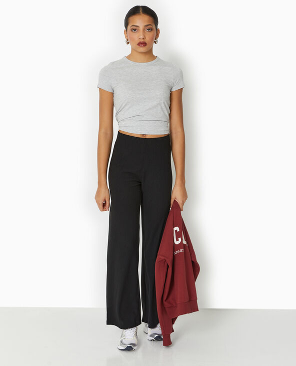 Pantalon large et fluide en tissu effet froissé noir - Pimkie
