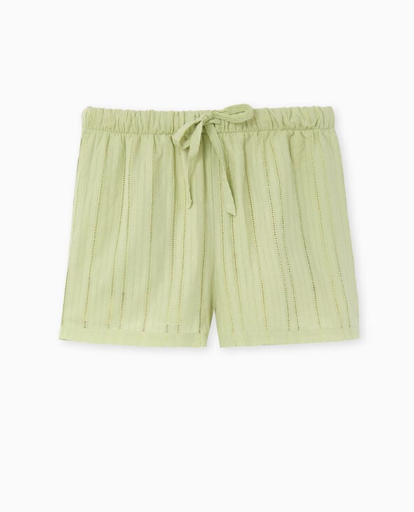 Short taille élastiquée en tissu ajouré effet rayé vert - Pimkie