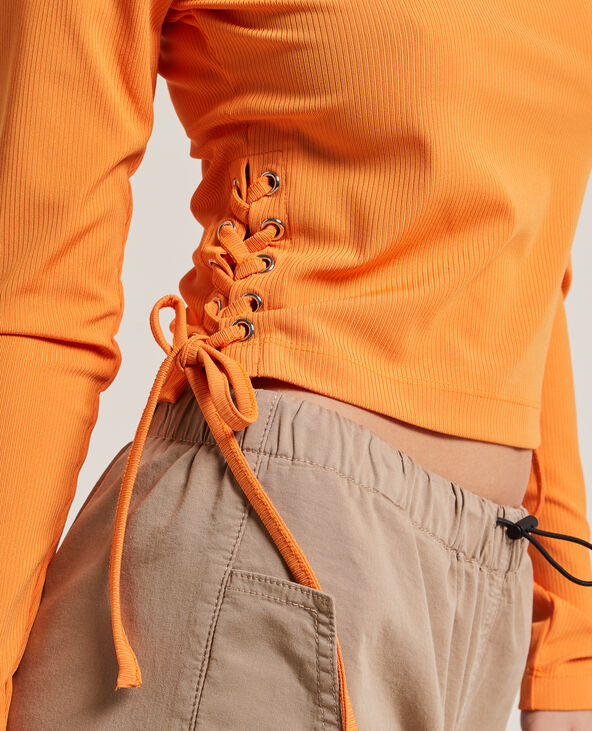 Top maille côteléee avec lacets orange - Pimkie