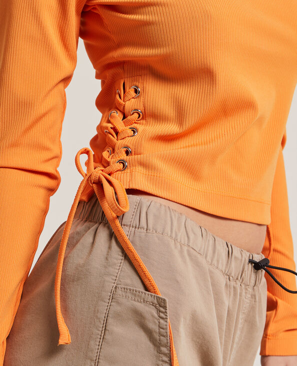 Top maille côteléee avec lacets orange - Pimkie