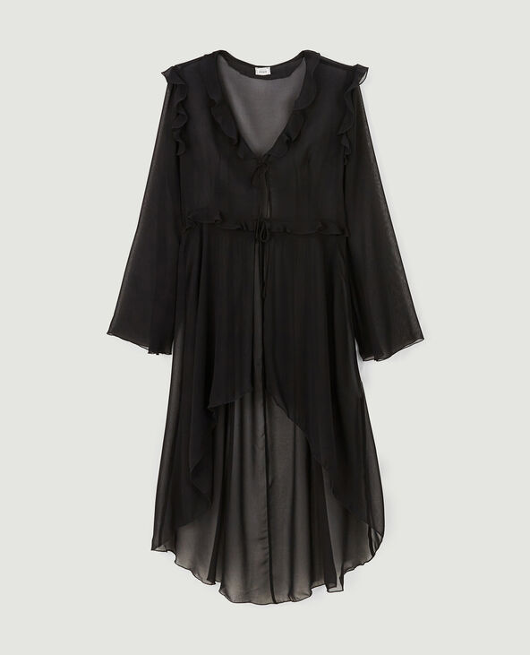 Longue blouse transparente avec volants noir - Pimkie