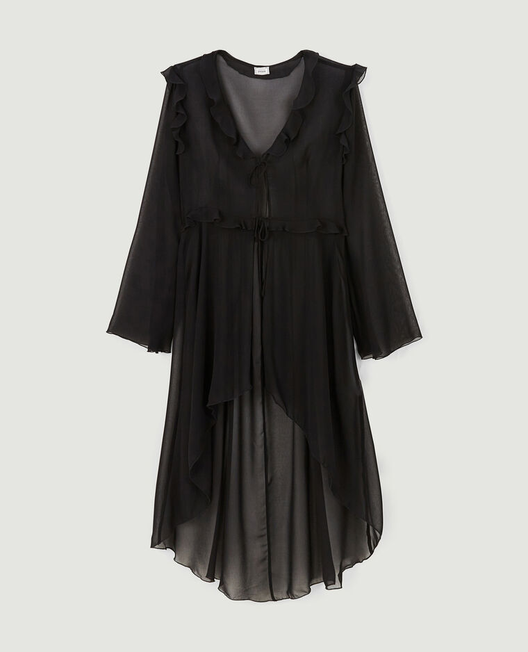 Longue blouse transparente avec volants noir - Pimkie