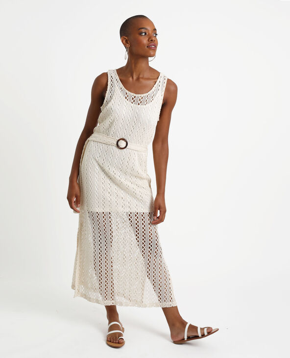 Robe longue ajourée beige - Pimkie