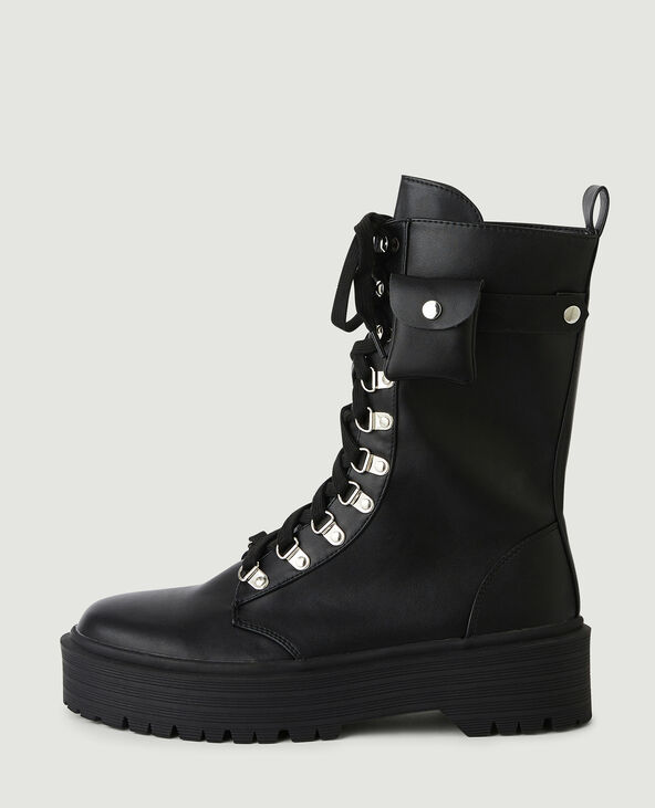 Bottines simili cuir style rangers noir - Pimkie