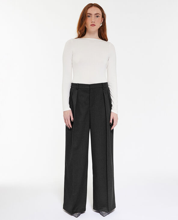 Pantalon large et droit avec pinces gris chiné - Pimkie