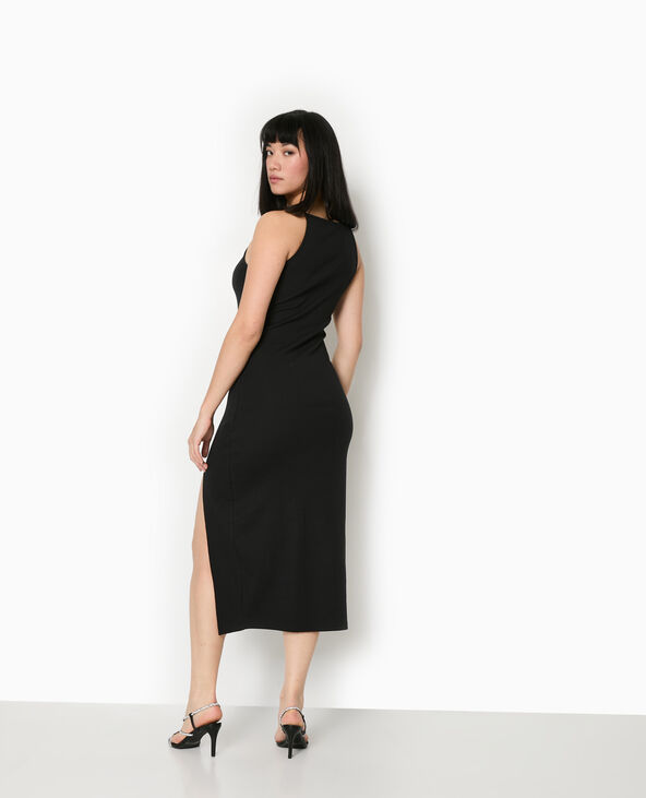 Robe longue à bretelles avec fente noir - Pimkie