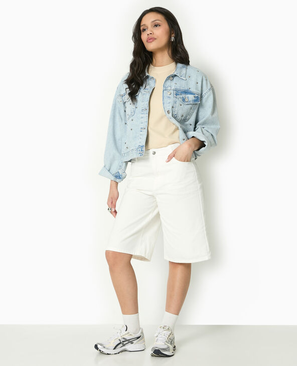 Bermuda large en jean taille standard blanc - Pimkie