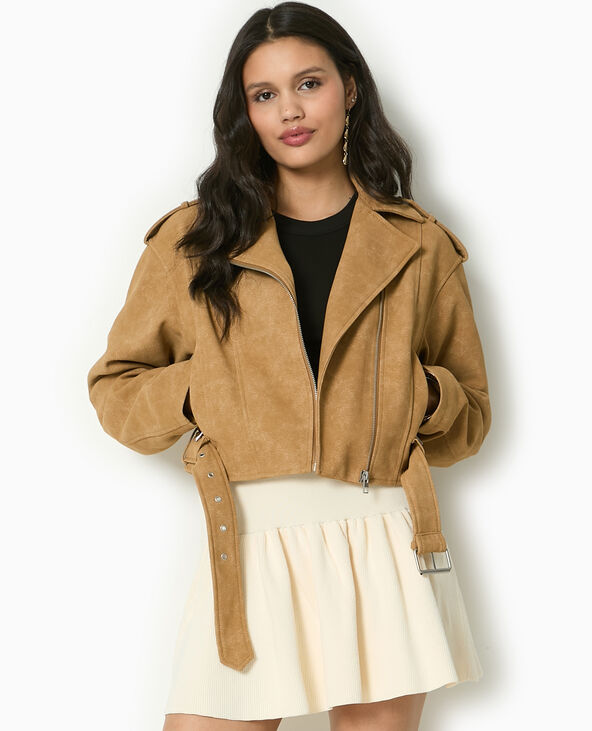 Veste biker en suédine beige - Pimkie