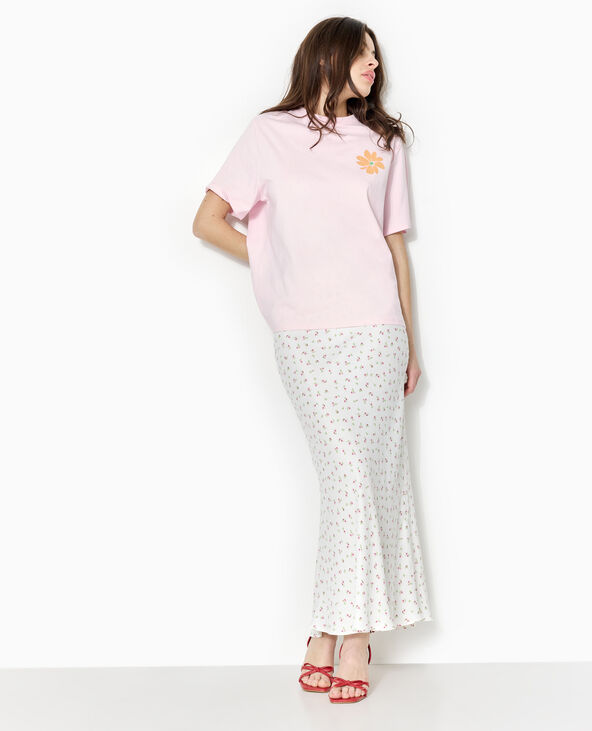 Jupe longue tissu satiné motif fleurs blanc - Pimkie