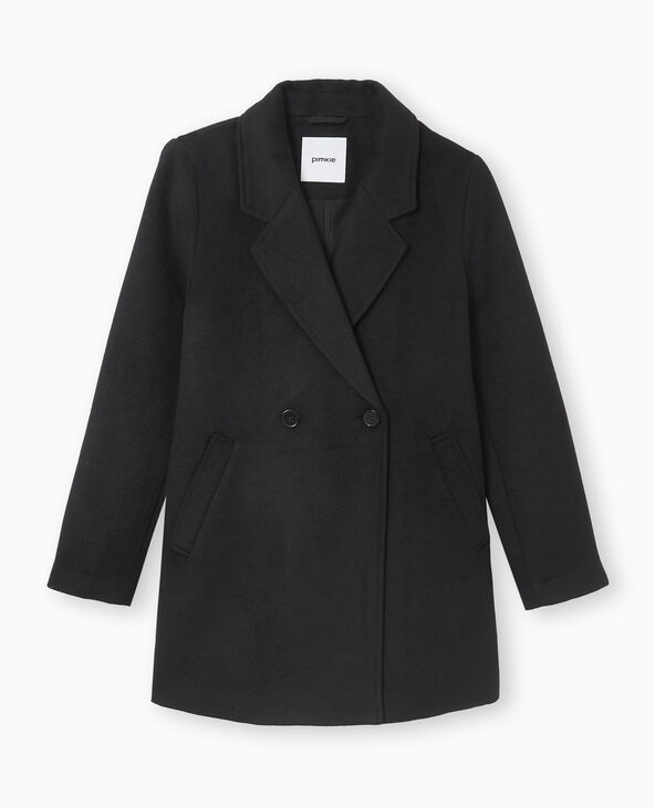 Manteau mi-long en drap de laine noir - Pimkie