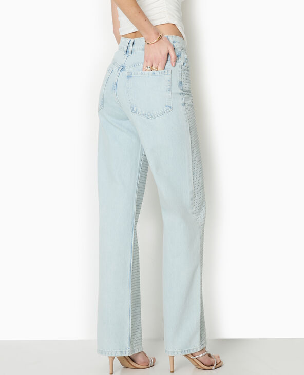 Jean straight taille haute avec strass devant bleu - Pimkie