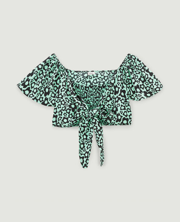 Top fluide à nouer fleuri bleu turquoise - Pimkie