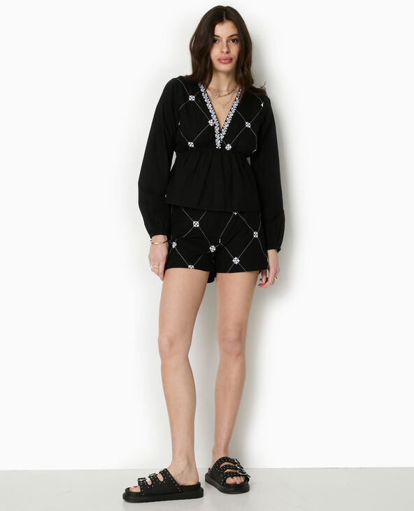 Short avec broderies devant noir - Pimkie