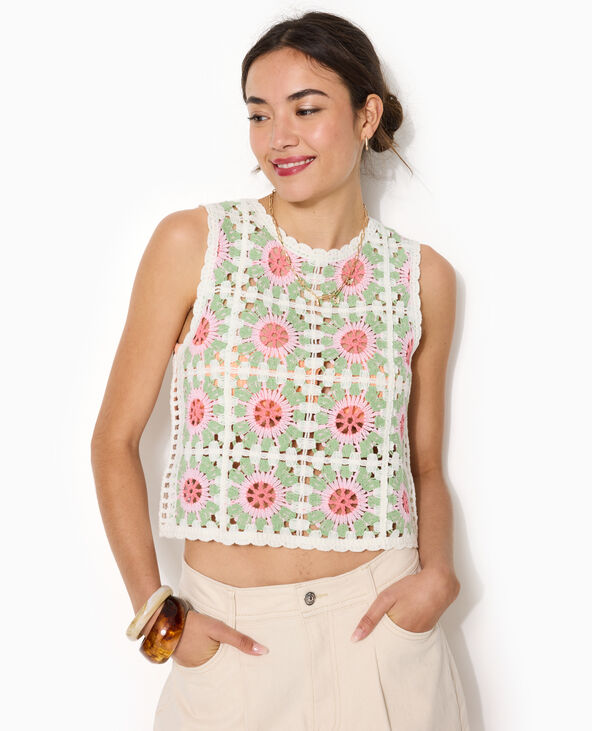 Top en maille crochet effet granny square rose - Pimkie