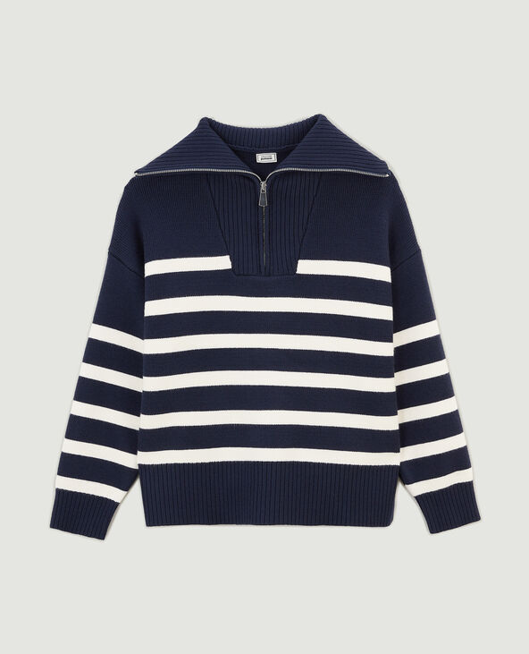 Pull droit col camionneur rayé bleu marine - Pimkie