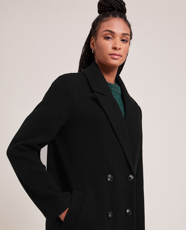 Manteau long effet drap de laine noir - Pimkie