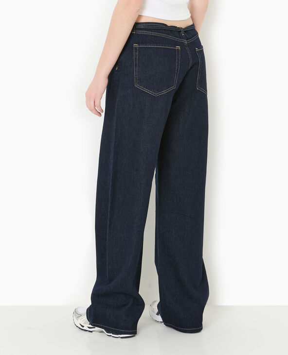 Jean wide taille haute avec ceinture à nouer bleu - Pimkie