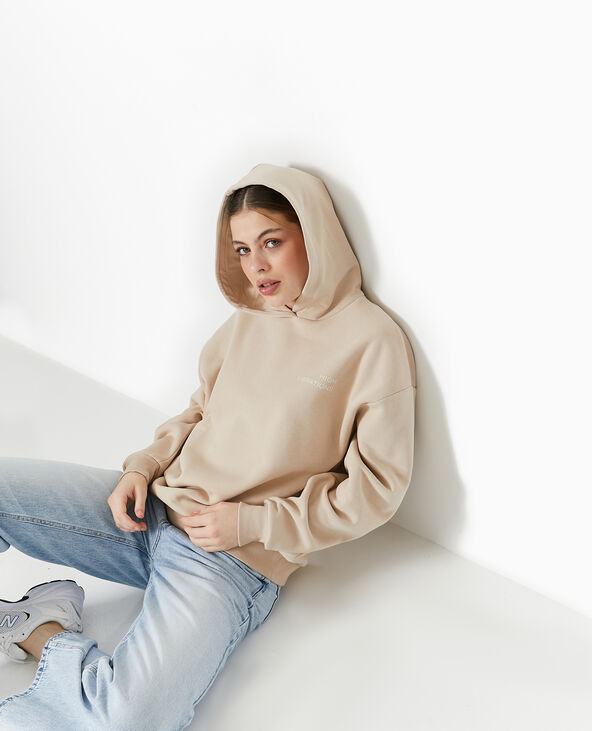 Sweat capuche avec print devant et dos beige - Pimkie