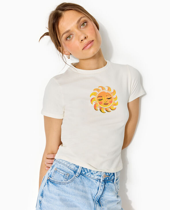 T-shirt manches courtes avec print devant blanc - Pimkie