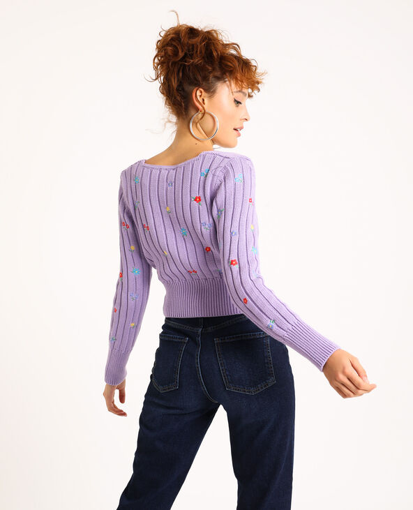 Gilet cropped brodé lilas - Pimkie