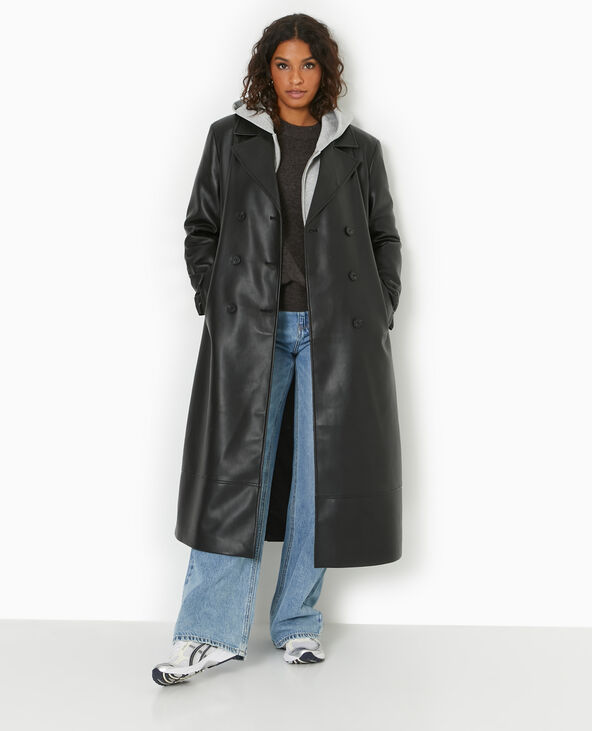 Manteau long en simili cuir noir - Pimkie