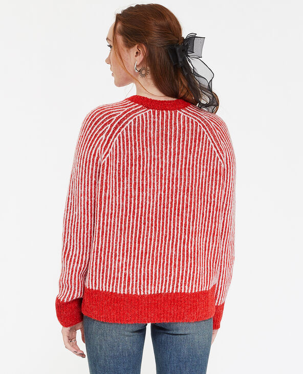 Pull en maille côtelée effet rayé rouge - Pimkie