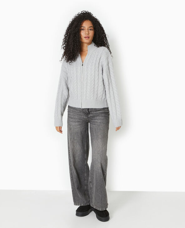 Gilet zippé en maille torsadée gris clair - Pimkie