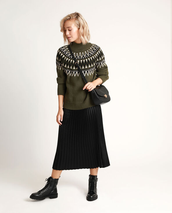 Pull col jacquard vert kaki - Pimkie