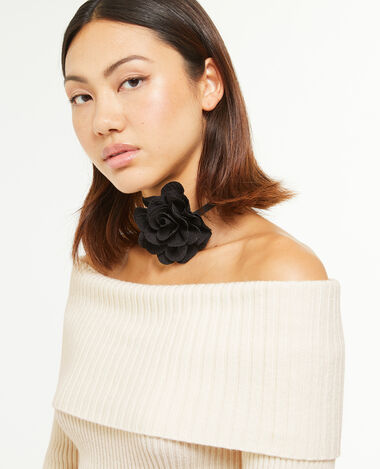 Pull encolure Bardot en maille côtelée écru - Pimkie