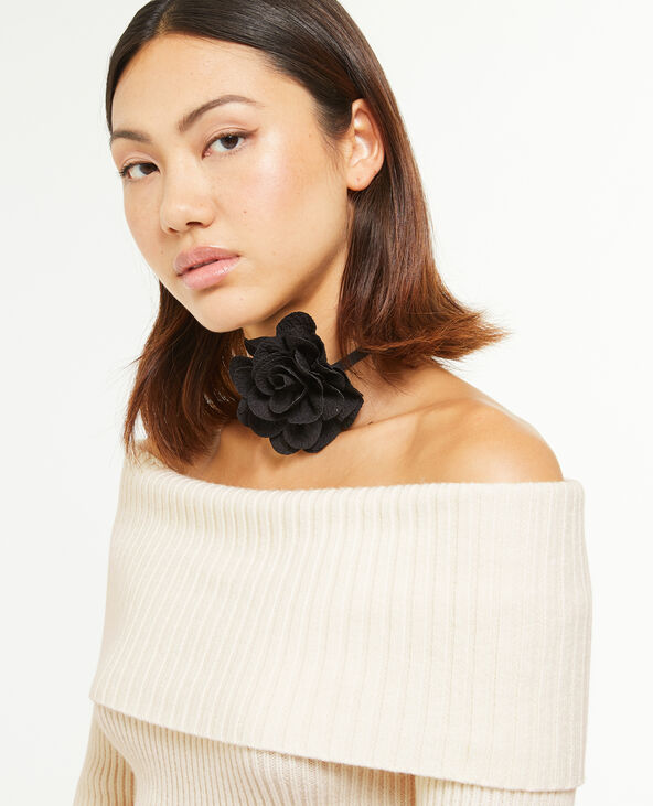 Pull encolure Bardot en maille côtelée écru - Pimkie