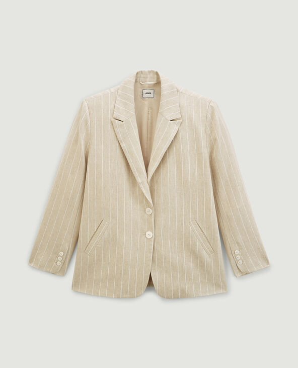 Blazer oversize lin rayé beige - Pimkie