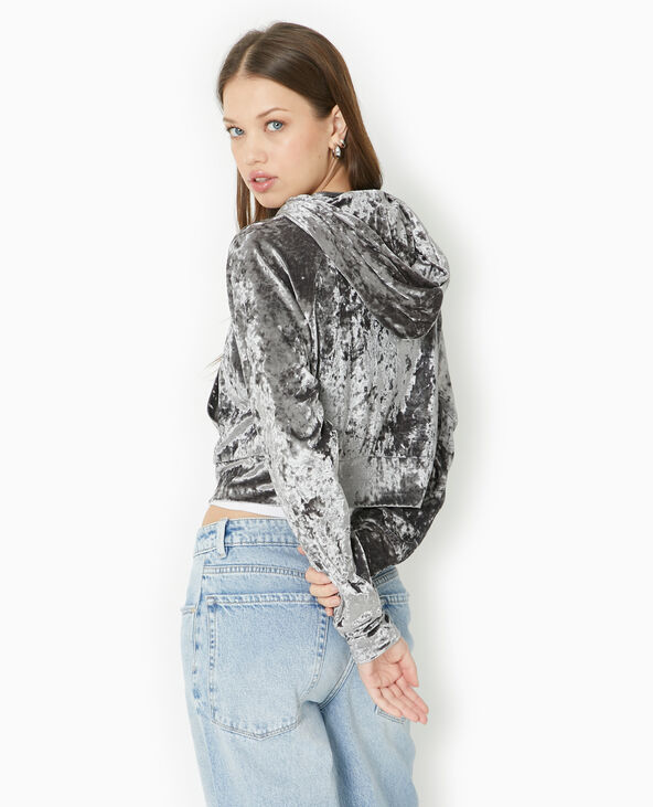 Sweat zippé en velours avec capuche gris - Pimkie
