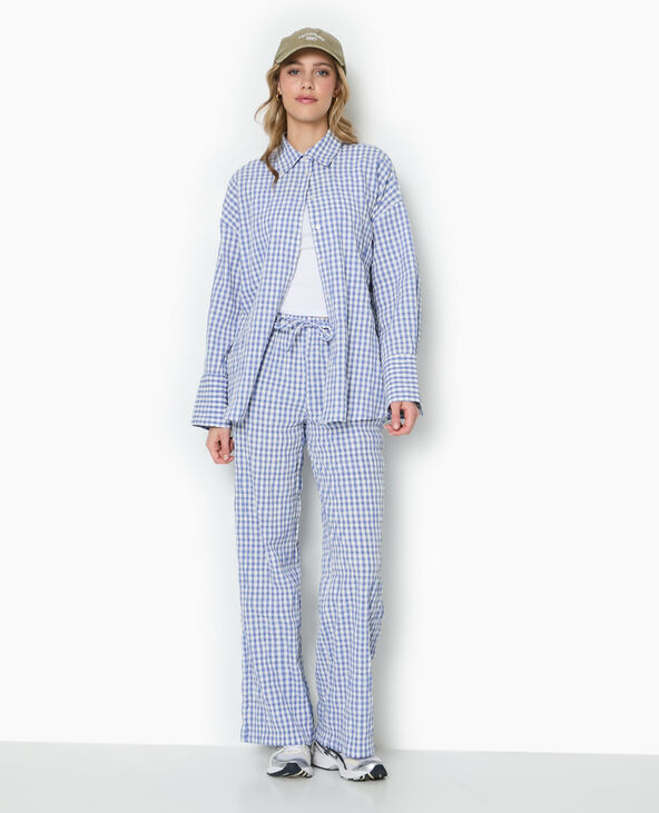Pantalon droit en tissu gaufré motif vichy bleu - Pimkie