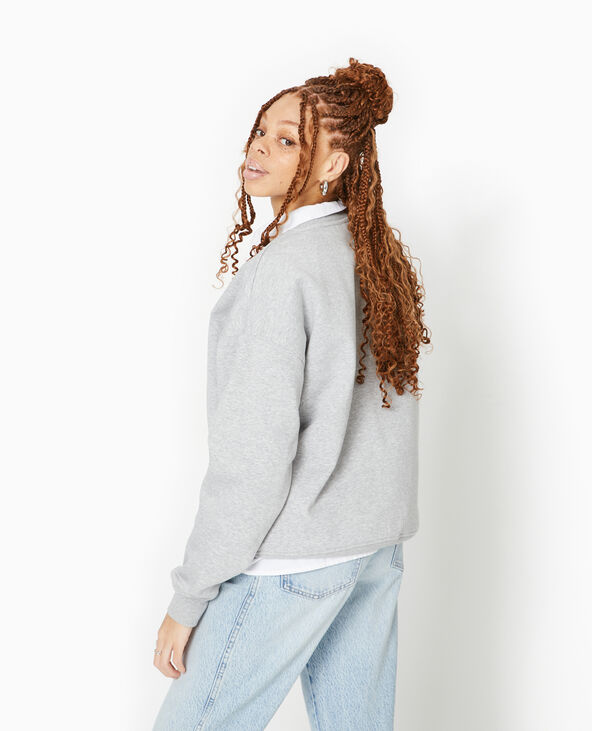 Sweat oversize avec print et broderie JETS gris chiné - Pimkie