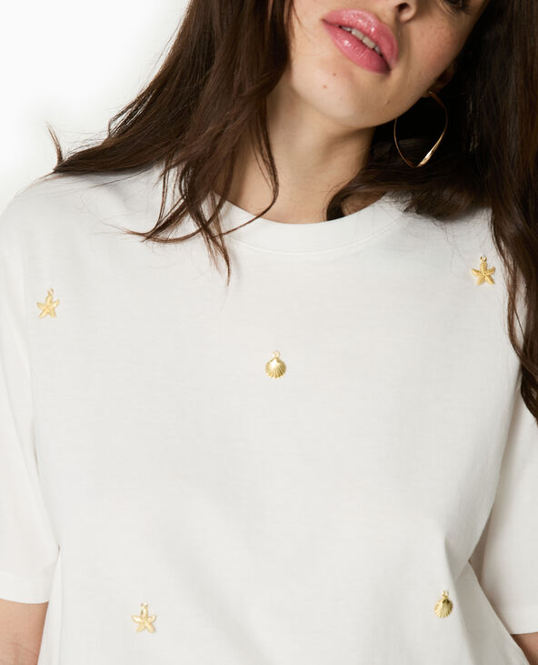 T-shirt ample avec coquillages en métal blanc - Pimkie