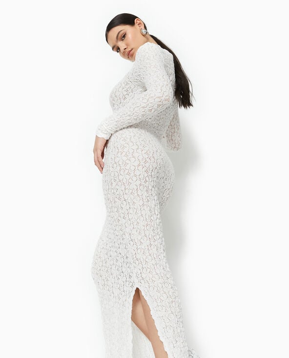 Robe longue en tissu dentelle reliéfé blanc - Pimkie