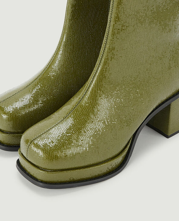 Boots bouts carrés semelles compensées vert olive - Pimkie