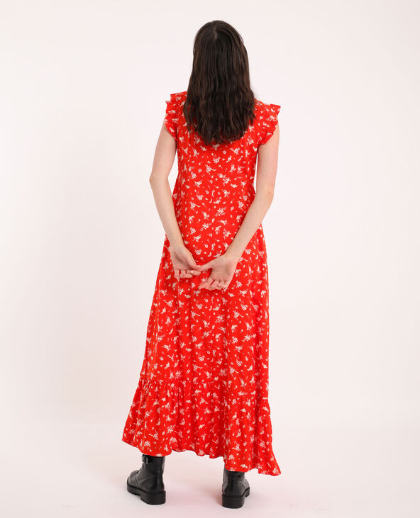 Robe longue à fleurs rouge - Pimkie