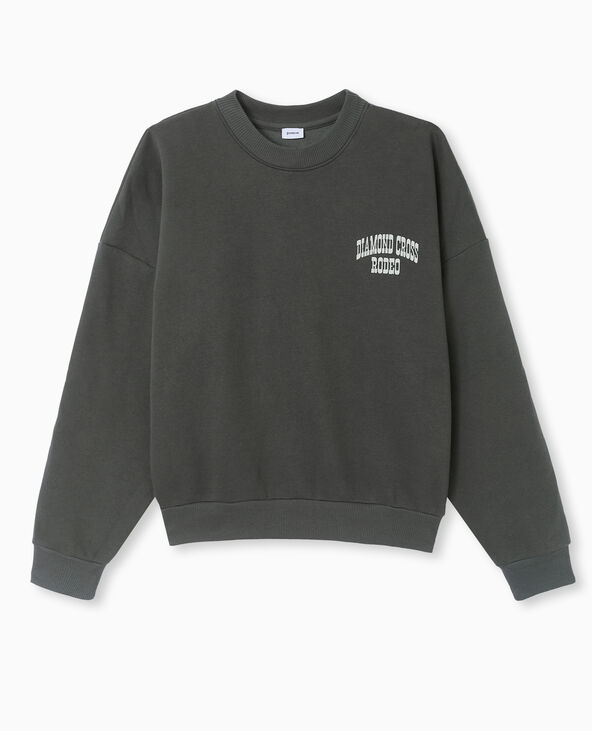 Sweat col rond avec print poitrine et dos gris foncé - Pimkie