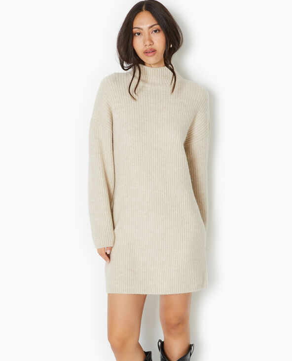 Robe courte en maille côtelée beige - Pimkie