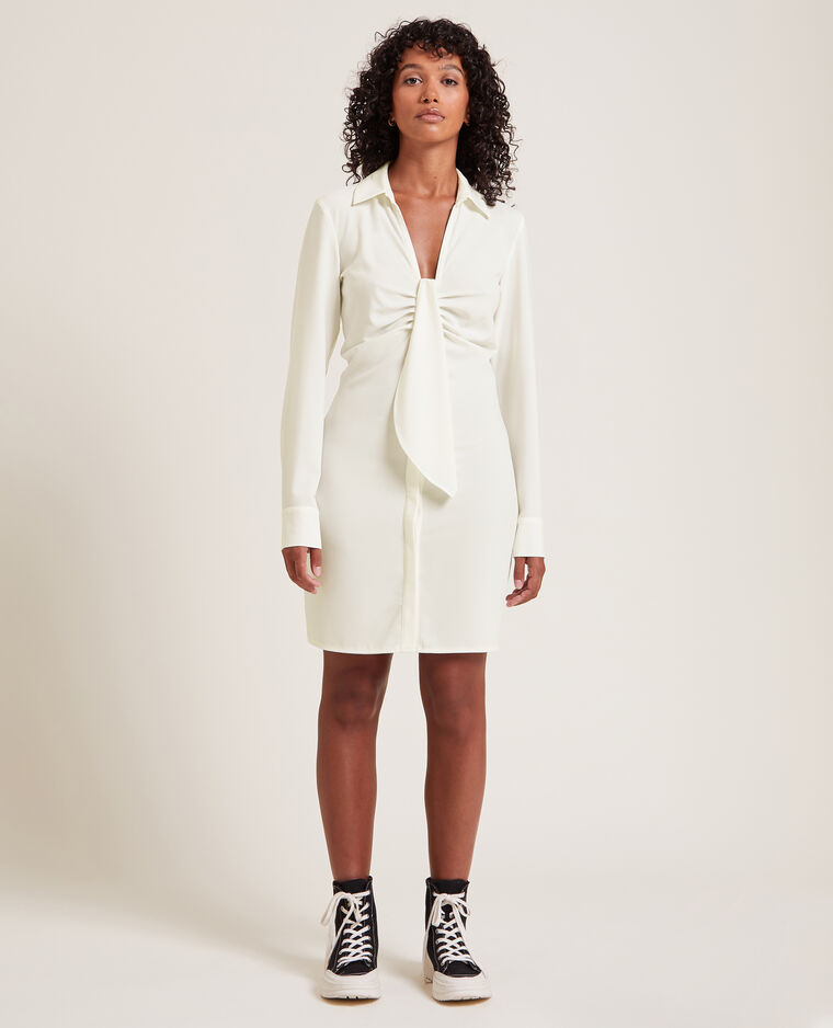 Robe chemise courte effet froncé blanc - Pimkie