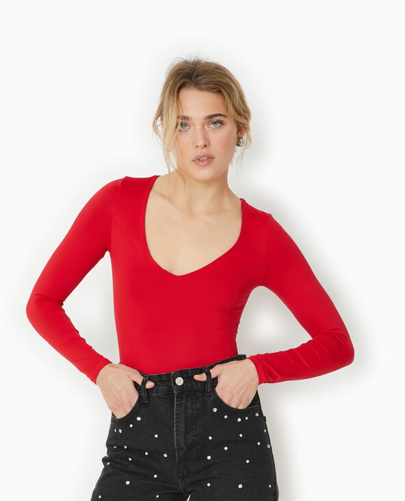 Body manches longues en matière gainante rouge - Pimkie