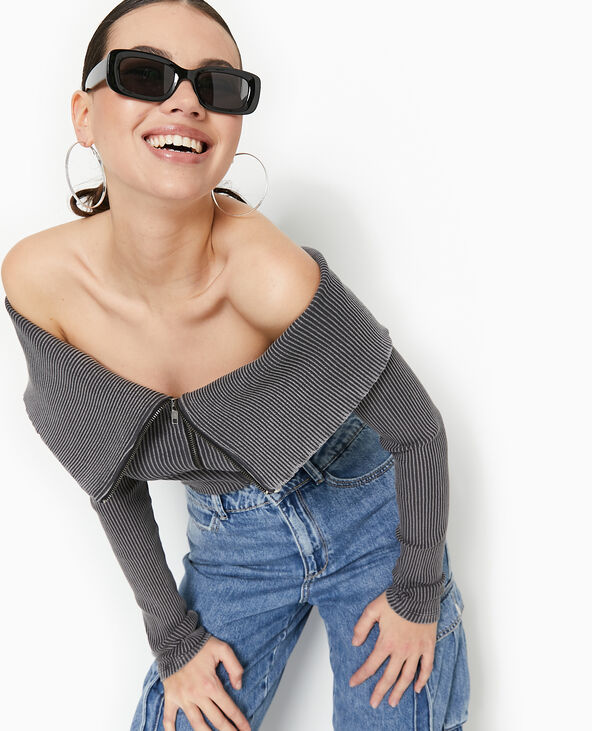 Top zippé encolure Bardot  gris - Pimkie