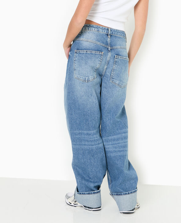 Jean loose avec coutures fantaisie et grands revers bleu - Pimkie