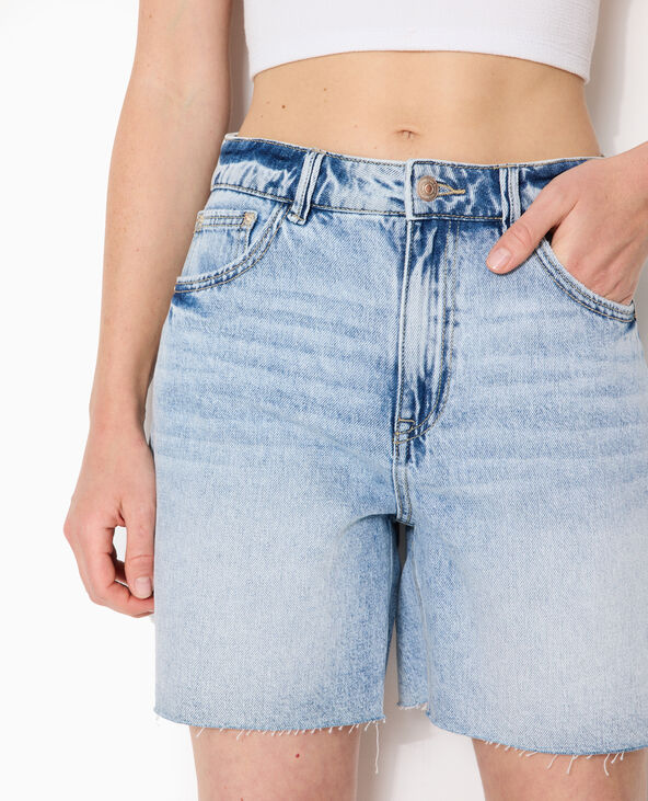 Short en jean taille haute avec bas coupés bleu - Pimkie