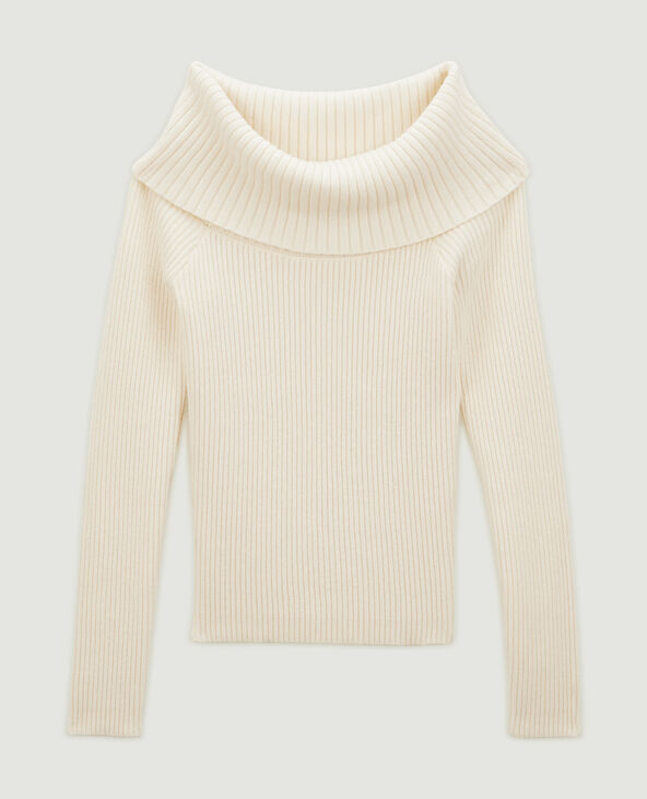 Pull encolure Bardot en maille côtelée écru - Pimkie